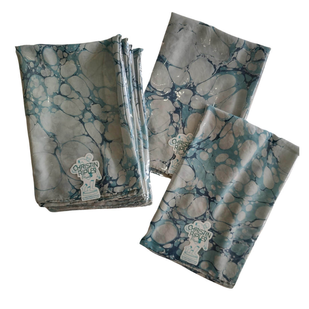NEW 22"22" MARBLED SILK SCARF Sky Blue